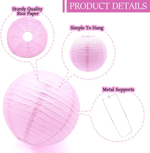 Miniatura 3 de 6 faroles de papel de 12 pulgadas, color rosa, chinos, japoneses, redondos, para decoración de Halloween, bodas, cumpleaños, faroles de papel