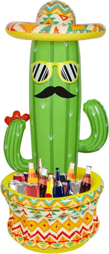 Triumpeek Enfriador inflable de cactus, cubeta de hielo de cactus de fiesta de 55 pulgadas con sombreros para piscina de verano, suministros de