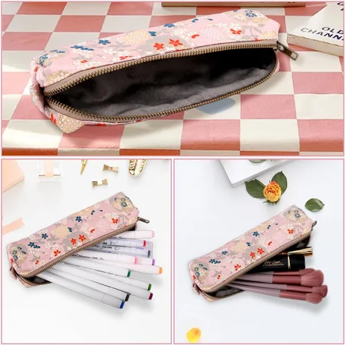 Miniatura 4 de Oyachic Estuche para lápices de bordado, bolsa para lápices de flores, caja para bolígrafos, bolsa organizadora para cosméticos, maquillaje