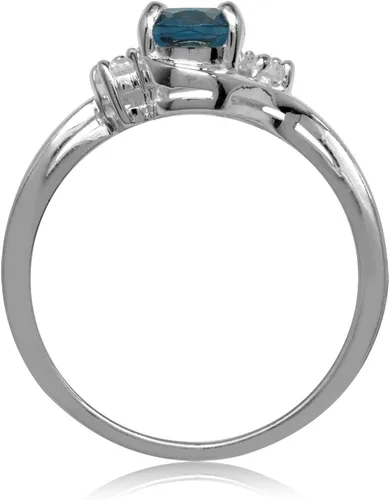 Miniatura 3 de Silvershake Anillo de compromiso de plata de ley 925 chapada en oro blanco ovalado de 0.315x0.236 in