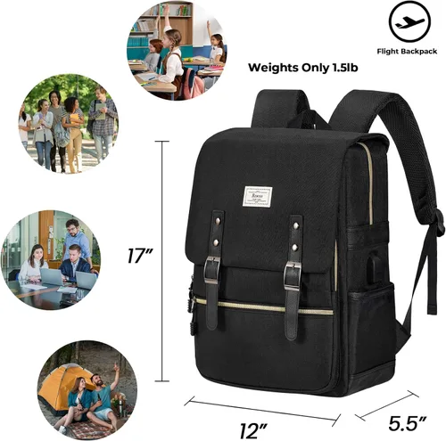 Miniatura 2 de Ronyes - Mochila vintage para laptop para mujeres y hombres, de 15.6 pulgadas, mochila casual de día con puerto de carga USB para trabajo