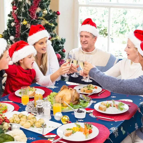 Miniatura 7 de Irenare 1 pieza de mantel de Navidad con muñeco de nieve de invierno, cubierta de mesa de muñeco de nieve de plástico desechable con copo de nieve