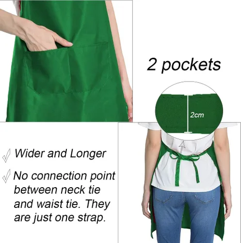 Miniatura 5 de 12 delantales verdes a granel resistentes a gotas de agua para mujeres y hombres, delantales de cocina con 2 bolsillos (24 x 28 pulgadas, verde)