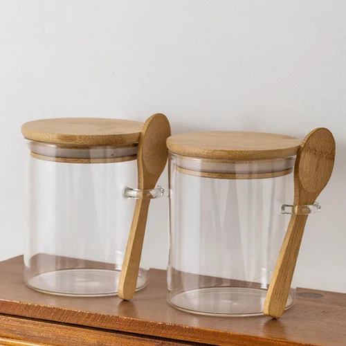 Miniatura 9 de Luxshiny 2 recipientes herméticos de vidrio con tapa y cuchara para almacenamiento de cocina, tarros de té de vidrio transparente para aperitivos
