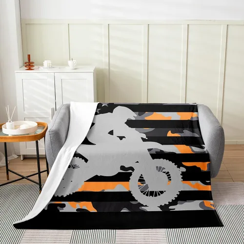 Miniatura 3 de Feelyou Manta de felpa de camuflaje amarillo para motocross, camuflaje para todas las estaciones, juego de manta de cama para sofá para niños, manta