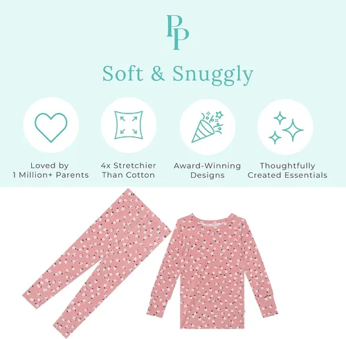 Miniatura 28 de Posh Peanut Pijamas para niñas, suaves, de viscosa de bambú para niños, pijamas a juego de manga larga para niñas