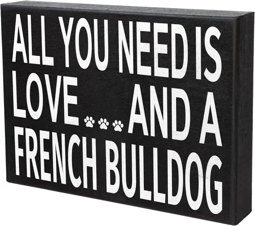 Miniatura 8 de JennyGems Regalos de bulldog francés, letrero de madera con texto en inglés «All You Need Is Love and a French Bulldog»