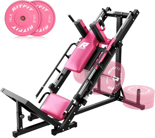 Miniatura 10 de RitFit Máquina de sentadillas para prensa de piernas, máquina profesional de prensa de piernas ajustable para gimnasio en casa con rodamiento