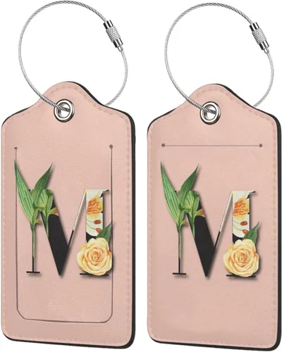 Paquete de 2 etiquetas de equipaje con inicial rosa, etiqueta de maleta con diseño de letra floral, etiquetas de sublimación para bolsa de viaje,