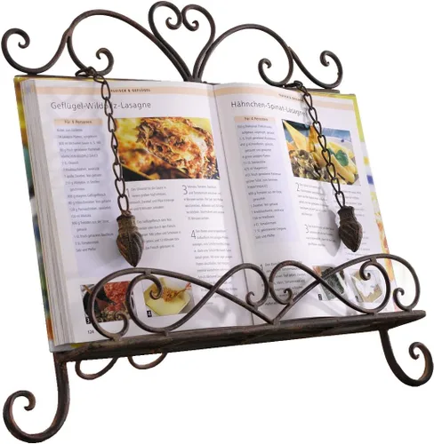 Soporte de metal antiguo para libros de cocina, libro de recetas y soporte para iPad, caballete de libro de cocina con cadenas pesadas para regalo,