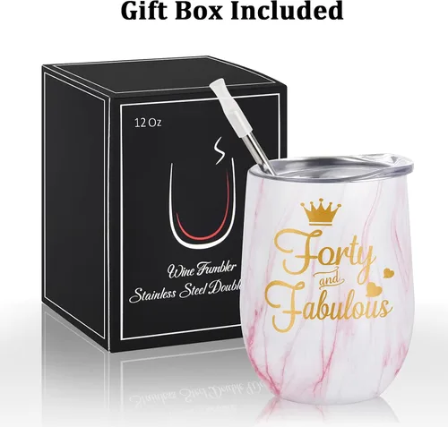 Miniatura 7 de GINGPROUS Regalos de cumpleaños número 40 para mujeres, esposa, mamá, amigas, compañeras de trabajo, vaso de vino de cuarenta y fabulosos para 40