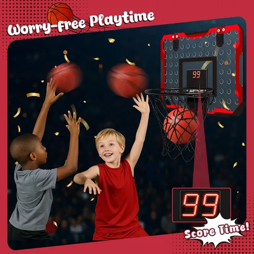 Miniatura 2 de Aro de Baloncesto Interior Mini de LovesTown para Niños, para Niños y Niñas de 4 a 12 Años, Aro Sobre Puerta con Luces LED y Marcador Electrónico, 4