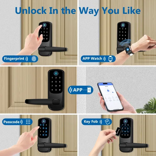Miniatura 6 de Manija de puerta inteligente con cerradura, cerraduras de puerta de huellas dactilares con teclado mejorado, cerradura de puerta de entrada sin