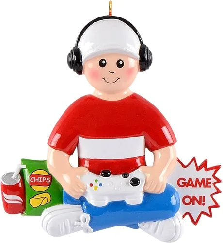 MAXORA Adorno personalizado para árbol de Navidad para niños, adorno de jugador de video gamer, controlador de mano, decoración de árbol de Navidad,