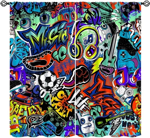 Miniatura 9 de Cortina opaca de graffiti para pared de ciudad, graffiti, hip hop, cultura callejera, impresión colorida de arte abstracto para niños, adolescentes