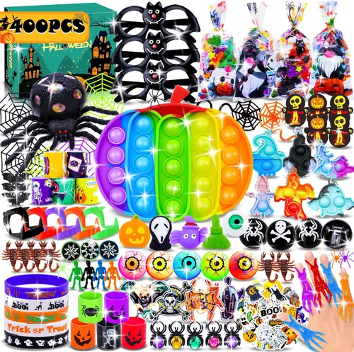 400 recuerdos de fiesta de Halloween para niños, juguetes a granel, bolsas de regalo, premios de aula, caja del tesoro, juguete de truco o trato