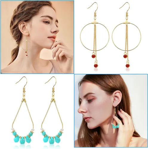Miniatura 3 de Juego de 360 aros de cuentas para hacer joyas, con aros redondos de lágrima, anillos de salto abiertos, ganchos y respaldos para aretes, suministros