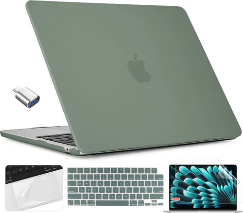 TWOLSKOO Funda compatible con M4 MacBook Air de 15 pulgadas versión 2025-2023 M4 A3241 M3 A3114 M2 A2941, carcasa rígida de plástico, protector de