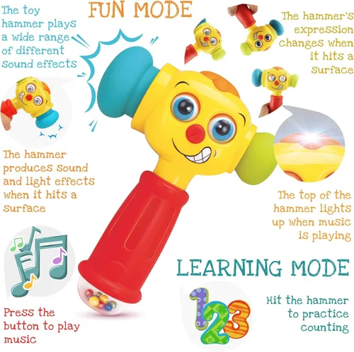 Miniatura 4 de Martillo de juguete con luces, modo de aprendizaje y modo de música, juguete Baby Hammer reproduce 6 canciones cortas para niños, cuenta de 1 a 10