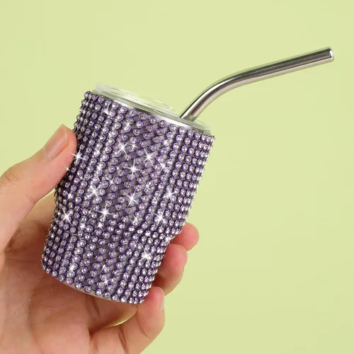 Miniatura 4 de INSTOME Vaso de chupito de acero inoxidable de 3oz con forma de diamante, vaso con pajita, color púrpura (1 unidad)