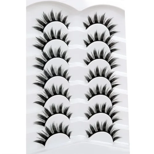 Miniatura 514 de Pooplunch - Pestañas postizas finas de visón sintético, estilo ojo de gato, naturales, cruzadas, tipo racimo, efecto 8D de volumen, tiras