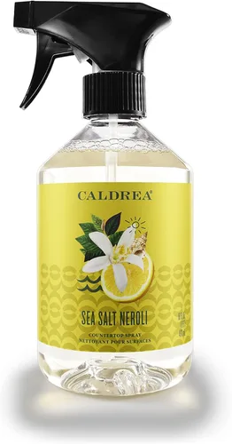 Caldrea Limpiador en aerosol para encimeras multisuperficie, fabricado con extracto de proteína vegetal, aroma Neroli de sal marina, 16 onzas