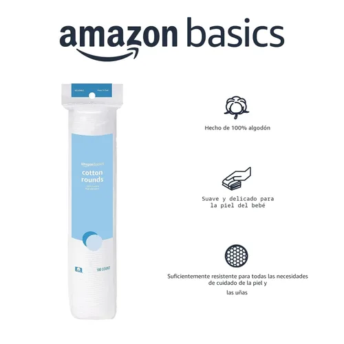 Miniatura 3 de Amazon Basics Rondas hipoalergénicas 100% algodón para eliminación de maquillaje y cuidado de la piel, 100 unidades, 1 paquete