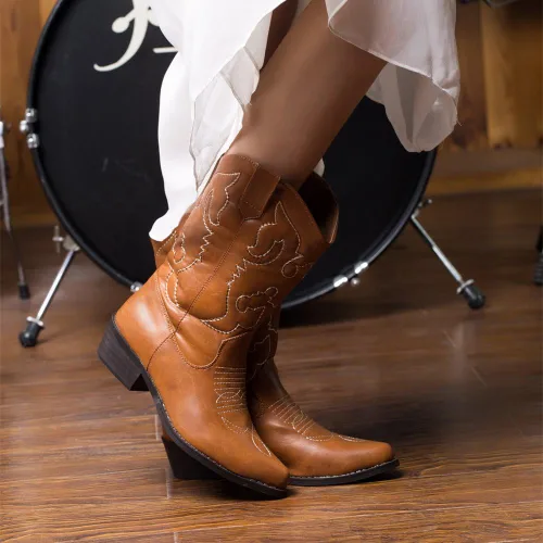 Miniatura 6 de SheSole Botas vaqueras blancas para mujer, diseño floral occidental, botas vaqueras de pantorrilla ancha