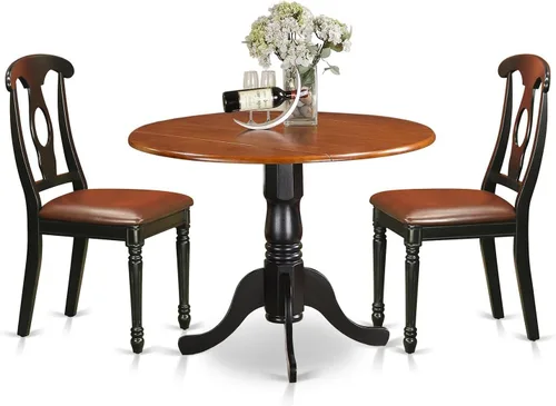 East West Furniture DLKE3-BCH-LC - Juego de mesa de comedor moderno de 3 piezas que contiene una mesa redonda de madera con gotas y 2 sillas de
