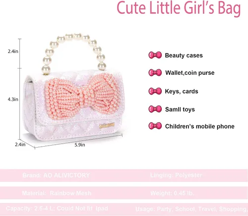 Miniatura 5 de Regalos para niñas pequeñas, lindo bolso para niños y bebés, con lazo brillante, bolsos pequeños cruzados, bolsas de hombro, juguetes y regalos