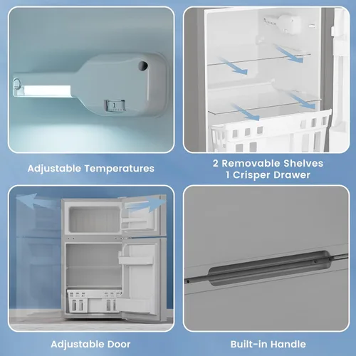 Miniatura 3 de Electactic Mini refrigerador con congelador, refrigerador compacto de 3.2 pies cúbicos con 2 puertas, refrigerador pequeño con termostato ajustable
