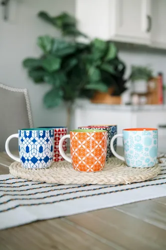 Miniatura 8 de Annovero Tazas de café pequeñas, capacidad de 11.7 onzas, tazas de cocina de porcelana para té, latte, capuchino o cacao caliente, juego de 6