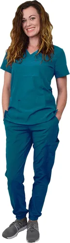 Green Town Conjunto médico de enfermería GT 4FLEX para mujer, camiseta y pantalón, colores sólidos y estampados