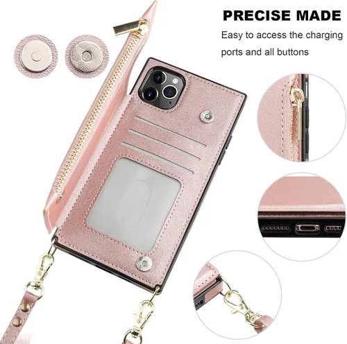 Miniatura 6 de Bocasal Funda tipo cartera cruzada para iPhone 11 Pro Max con tarjetero, protector de ranura para tarjetas con cremallera, a prueba de golpes