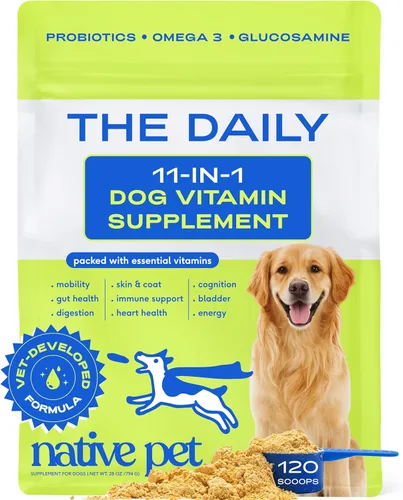 Miniatura 18 de Native Pet Vitaminas y Suplementos para Perros - Polvo de Vitaminas 11-en-1 para Complemento de Comida de Perro - Colágeno, Glucosamina