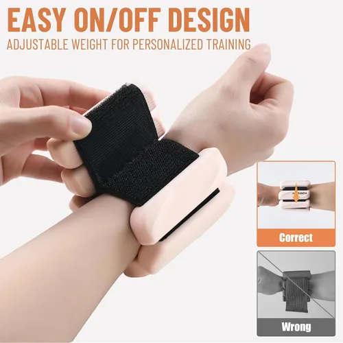 Miniatura 6 de Pesas de muñeca y tobillo para mujeres y hombres, pares de 2 libras/4 libras, brazaletes ajustables de silicona con peso para entrenamientos de Beige