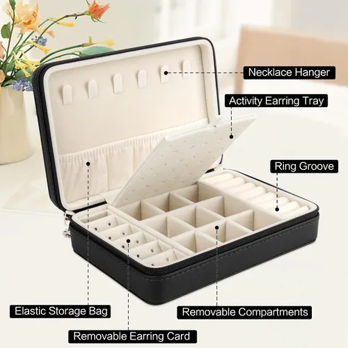 Miniatura 2 de DesignSter Joyero pequeño Joyero de viaje de piel sintética, organizador de joyas, soporte de almacenamiento para collares, aretes, anillos