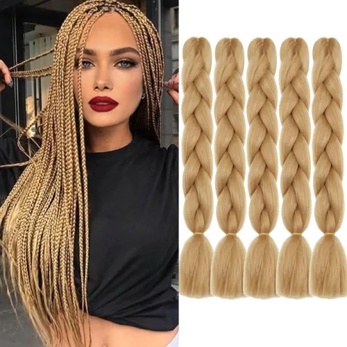 Miniatura 17 de Extensiones de cabello trenzado color gris degradado, 5 unidades, trenzas sintéticas de 24 pulgadas, 2 tonos, cabello gris para trenzas de caja, #28