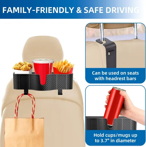 Miniatura 4 de OUSHASAA Organizador de reposacabezas de asiento trasero 3 en 1 con portavasos de asiento trasero de 3.7 pulgadas para automóvil, organizador
