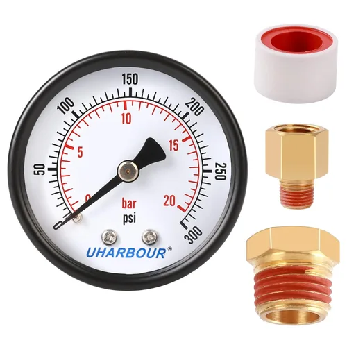 Miniatura 11 de Manómetro de presión de agua para gas y agua (15 psi) escala única con conexión trasera NPT de 1/4