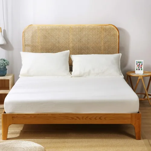 Miniatura 30 de S VICTORY SYMBOL Sábana bajera de lino 100% 78"x80" Funda de colchón 1 pieza, bolsillo profundo de 16 pulgadas, ropa de cama de lino francés natural