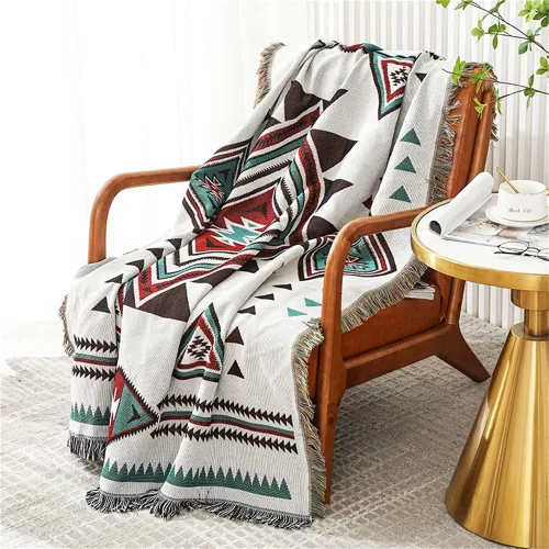 Miniatura 8 de Homesy Manta bohemia del suroeste reversible verde azteca del suroeste para sofá, silla, hogar, exterior, playa, tienda de campaña, viajes