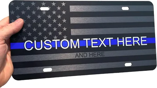 Miniatura 78 de JASS GRAPHIX Placa de matrícula personalizada con la bandera estadounidense de línea amarilla, homenaje personalizado a despachadores y operadores