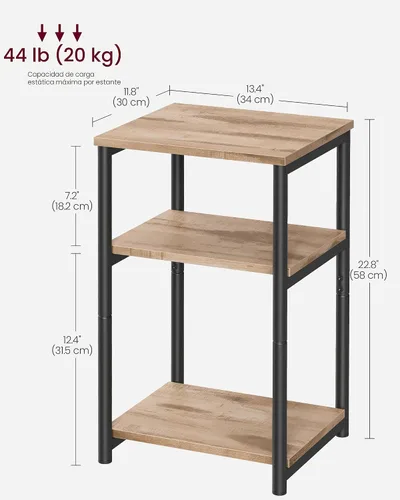 Miniatura 3 de VASAGLE Mesa auxiliar, mesa auxiliar pequeña, mesita de noche alta para sala de estar, dormitorio, oficina, baño, marrón camello y negro clásico