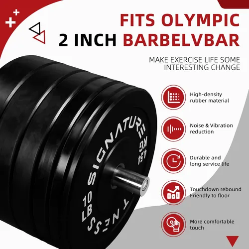 Miniatura 3 de Fitvids Juego de discos de peso olímpicos de goma de 2 pulgadas, juego de discos de parachoques con barra para entrenamiento de fuerza, 180-390