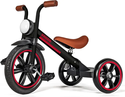 KRIDDO Triciclo para niños, rueda de 12 pulgadas sin riesgo de pinchazos con luz frontal, altura de asiento ajustable, regalo para niños de 2 a 5