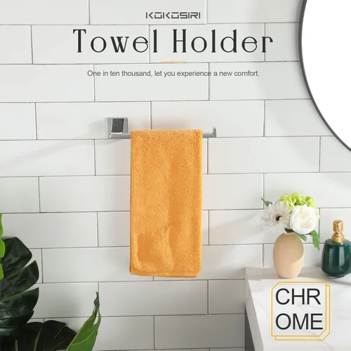 Miniatura 9 de KOKOSIRI Barra para toallas de mano cromada, herrajes de baño, soporte de anillo para toallas montado en la pared para cocina, inodoro, gabinete