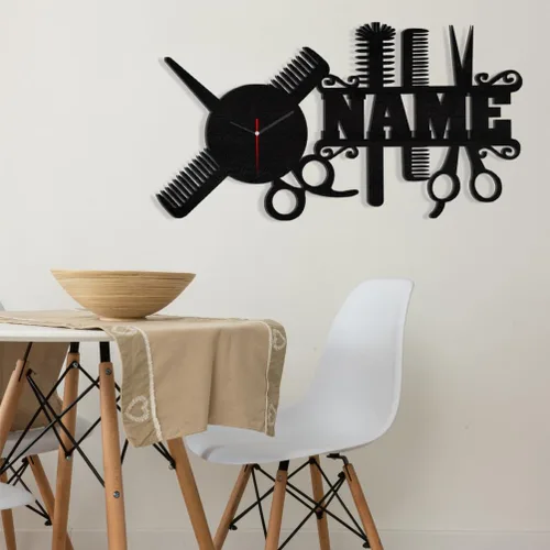 Miniatura 3 de Reloj de pared personalizado para peluquería, regalo de peluquería, reloj de pared con nombre personalizado, reloj de pared de metal divertido