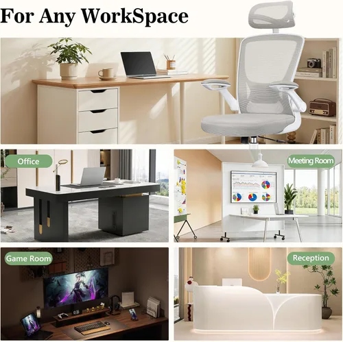 Miniatura 4 de BESTFAIR Silla de oficina ergonómica, sillas de oficina de malla transpirable con soporte lumbar ajustable, brazos abatibles, silla de escritorio