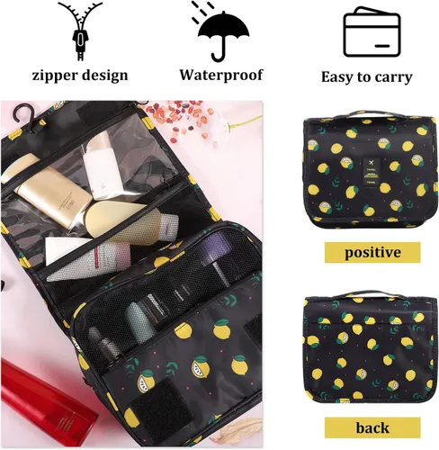 Miniatura 4 de Pengxiaomei Neceser para mujer, bolsa de cosméticos impermeable para colgar, bolsa portátil de maquillaje de viaje, bolsa de baño con asa Beige